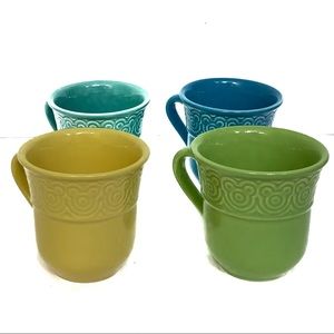Disney “Mickey” Embossed Set of 4 Ceramic Mugs - Rare Collectible